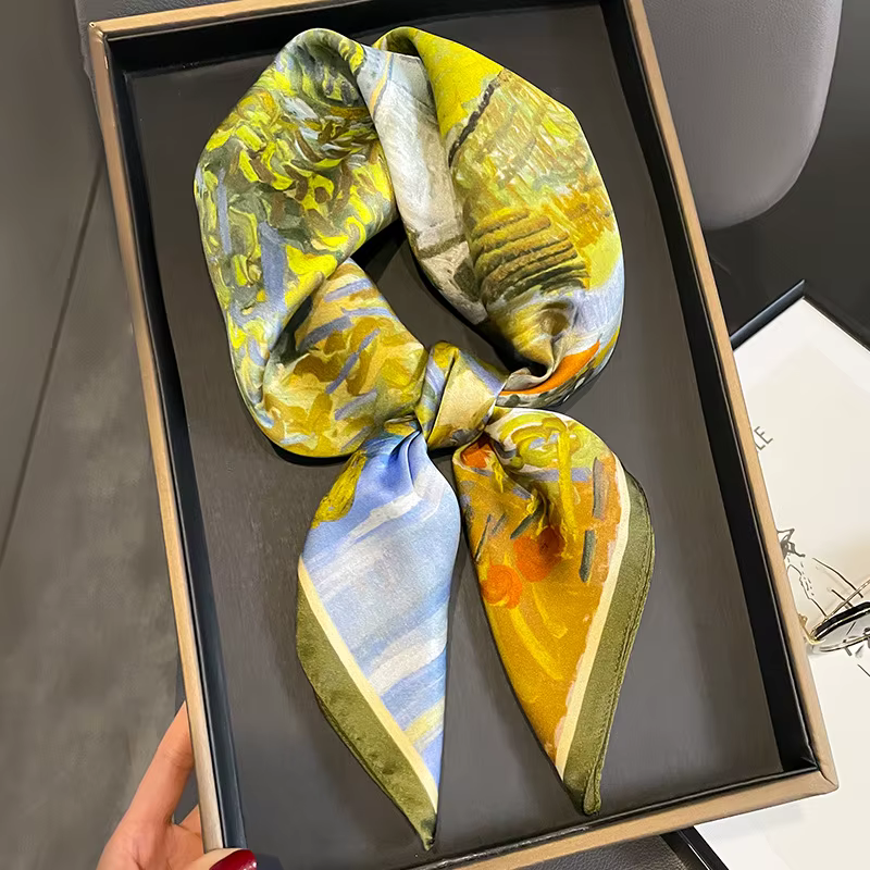 Élégant foulard carré 100 % pure soie pour femme, châle de luxe, hijab, bandana de haute qualité