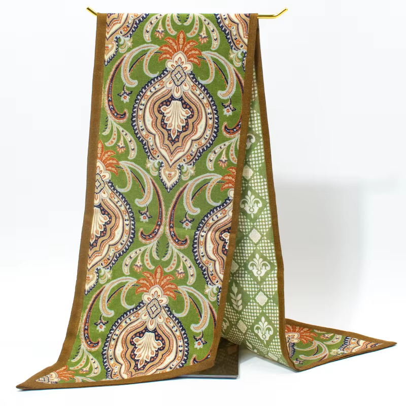 Écharpe Foulard Premium 70% Laine 30% Soie, Design Double Face Rétro Bohème, pour Femme, Idéale Bure