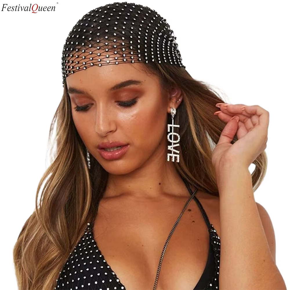 FestivalQueen-Écharpe à cheveux en résille ornée de cristaux biscuits, voile en maille scintillante,