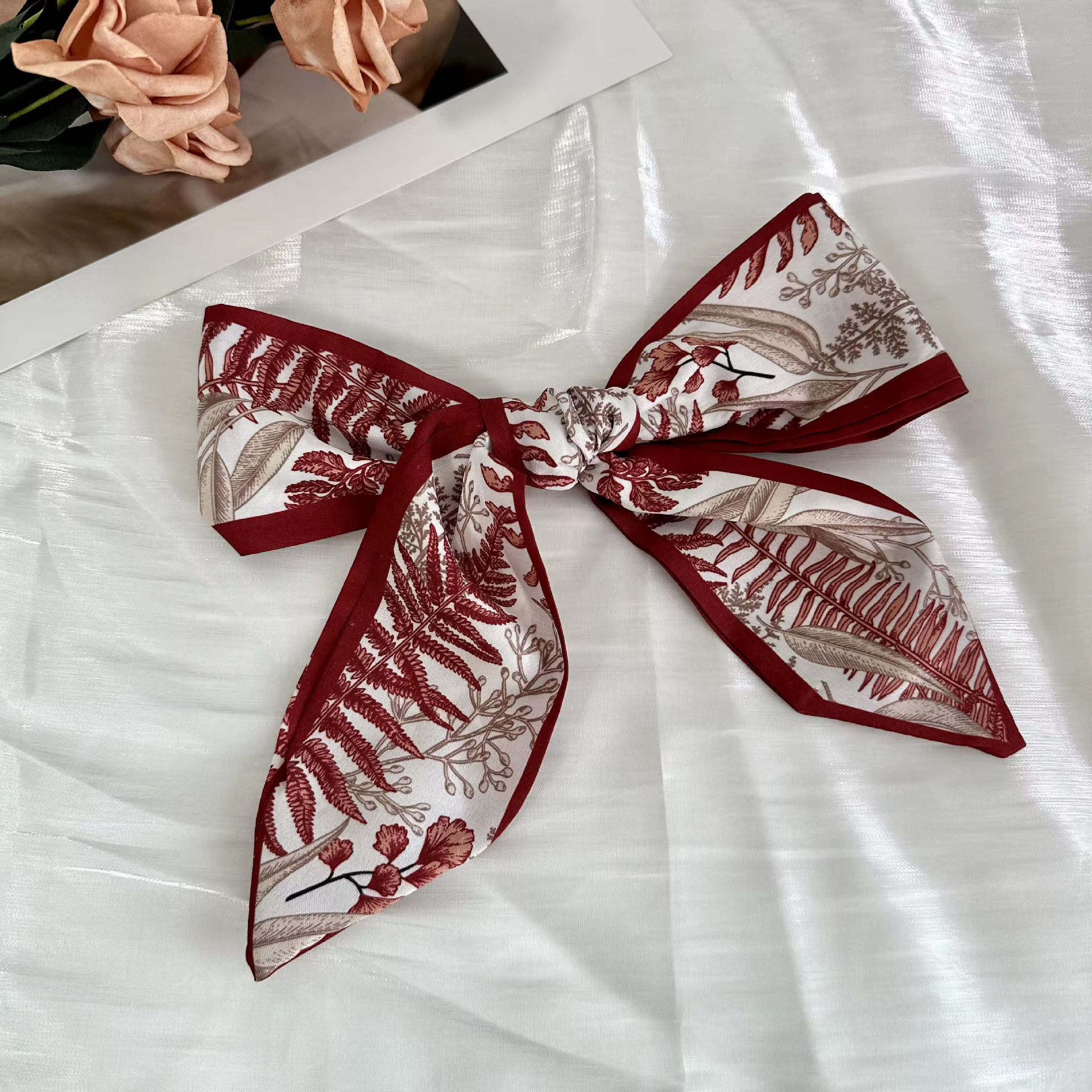 Foulard en soie série couleur chair kaki de haute qualité, bandeau pour cheveux, ruban noué, Long nœ