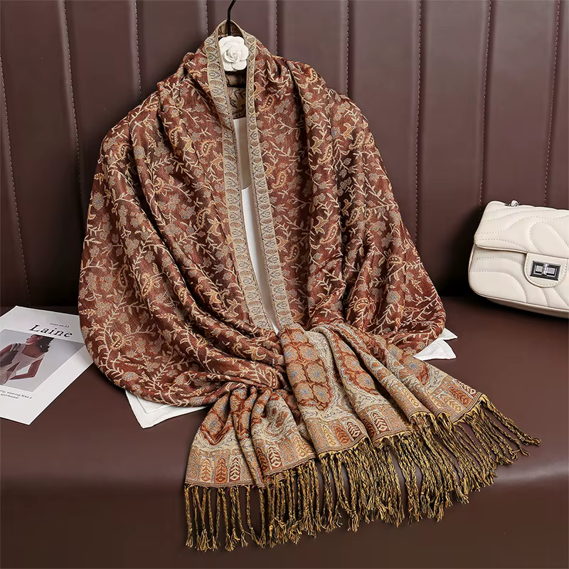 Écharpe Jacquard en Coton pour Femme, Grand Châle, Mode Élégante, Longue Impression, Écharpes Décora