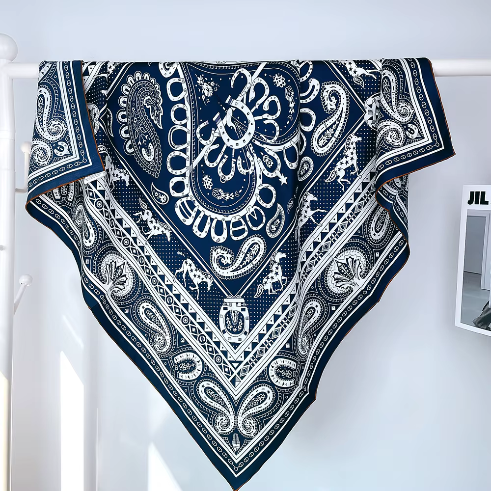 Écharpe en soie bleue 90CM pour femmes, foulards en twill, châles de luxe, designers, décoration de 