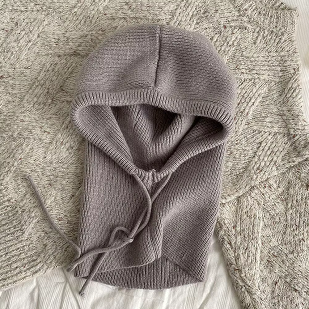 Écharpe à capuche tricotée chapeau cagoule en tricot coréen extérieur écharpe à capuche chaude avec 