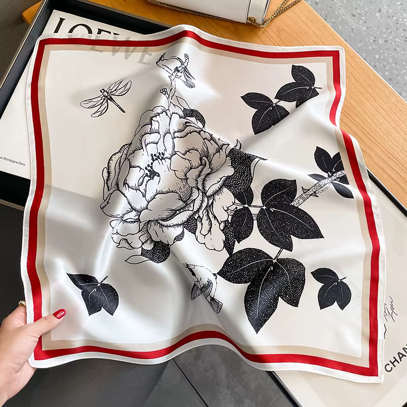 100% mûrier soie cou écharpe Femme marque de luxe tête florale foulards de cheveux printemps Foulard