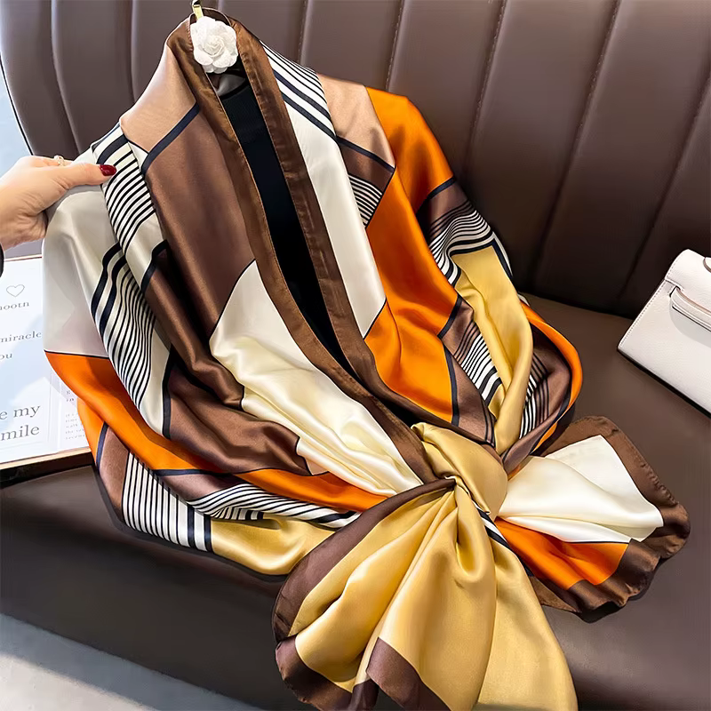 Foulard de Marque de Luxe pour Femme, Châle Rond et Doux, de Styliste Européen, Bandana de Plage, 18