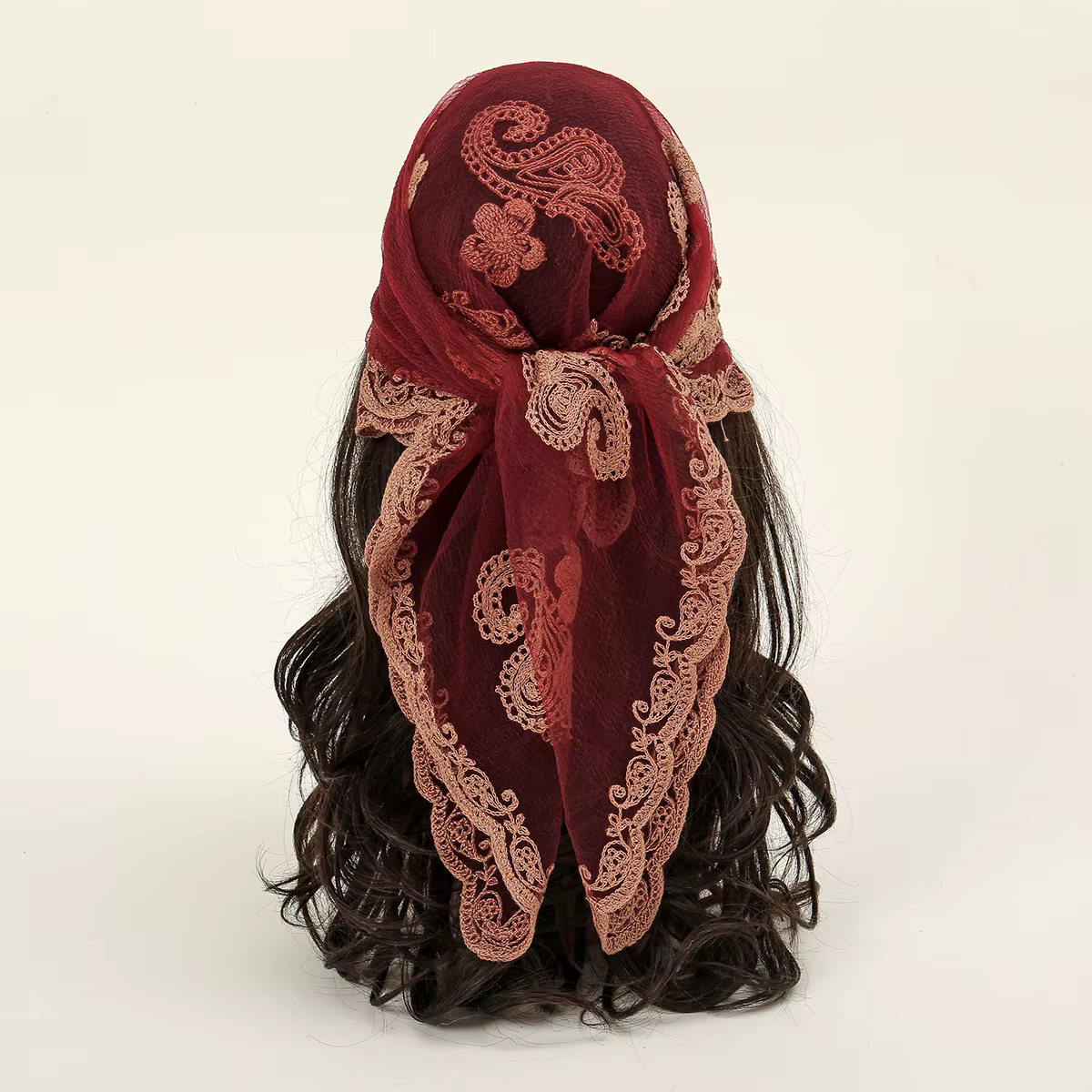 Foulard carré Bandana brodé en dentelle Paisley pour femmes, élégant, respirant, en soie, protection