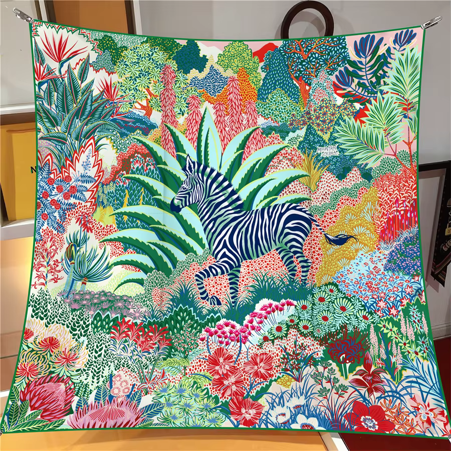 Foulard en soie femmes forêt zèbre imprimé foulards carrés tête Echarpes Foulards en soie Femme enve