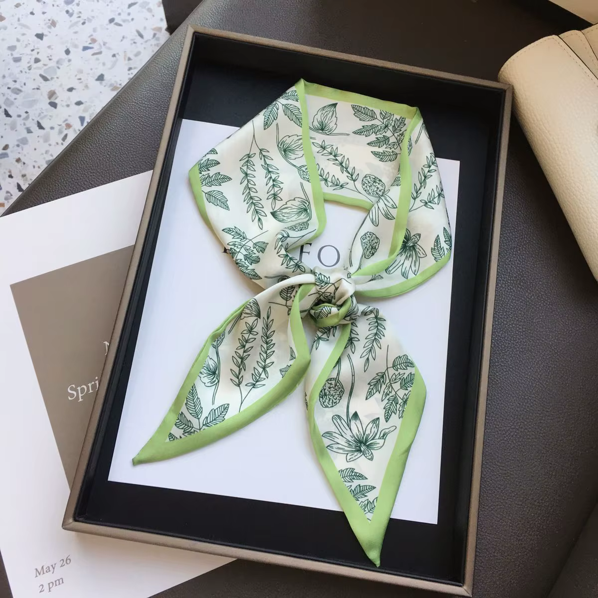 Foulard en ruban imprimé pour cheveux pour femmes, sac à cravate, foulard slim en soie, bandes flora