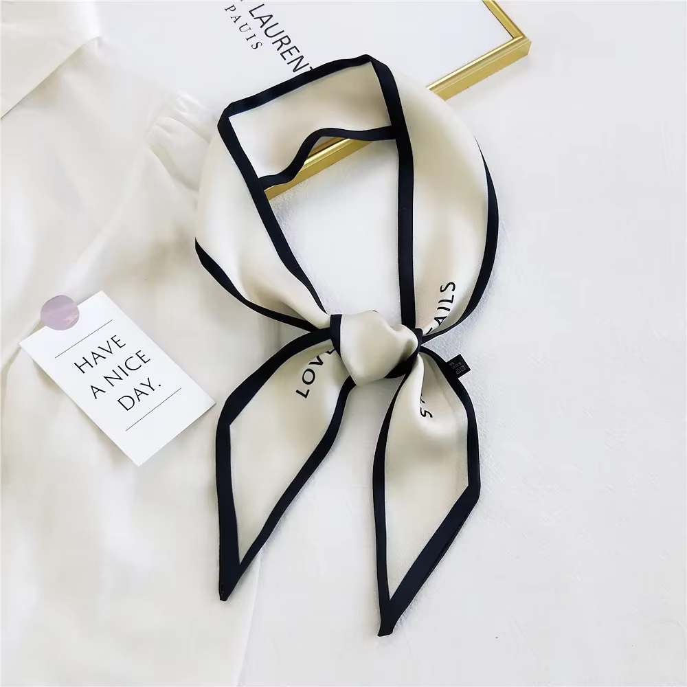 Mode femmes cheveux écharpe français élégant étroit longue écharpe Satin soie nœud papillon lettre i
