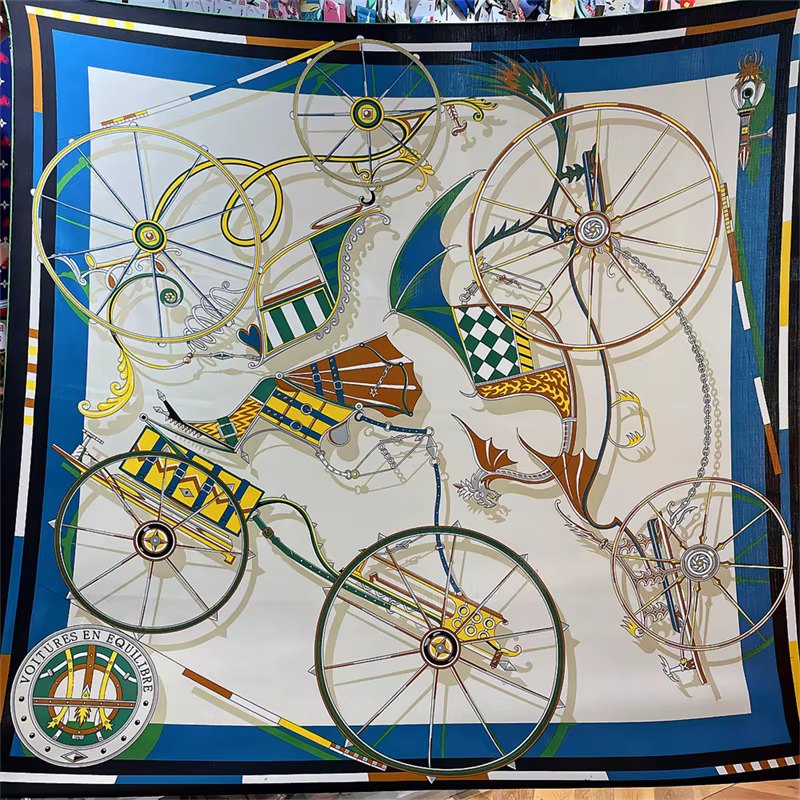 135CM Foulard en cachemire de soie femmes châles bouclés palais chariot imprimé foulards carrés enve