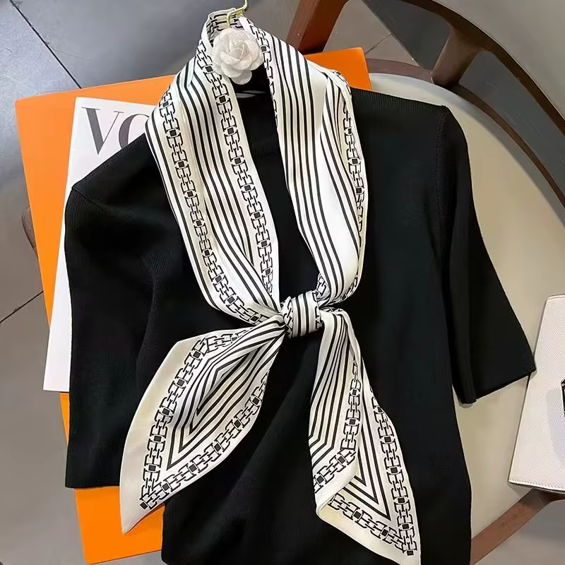Foulard Long en soie pour femmes, Design de luxe, imprimé floral, fin et étroit, sac, bandeau pour c