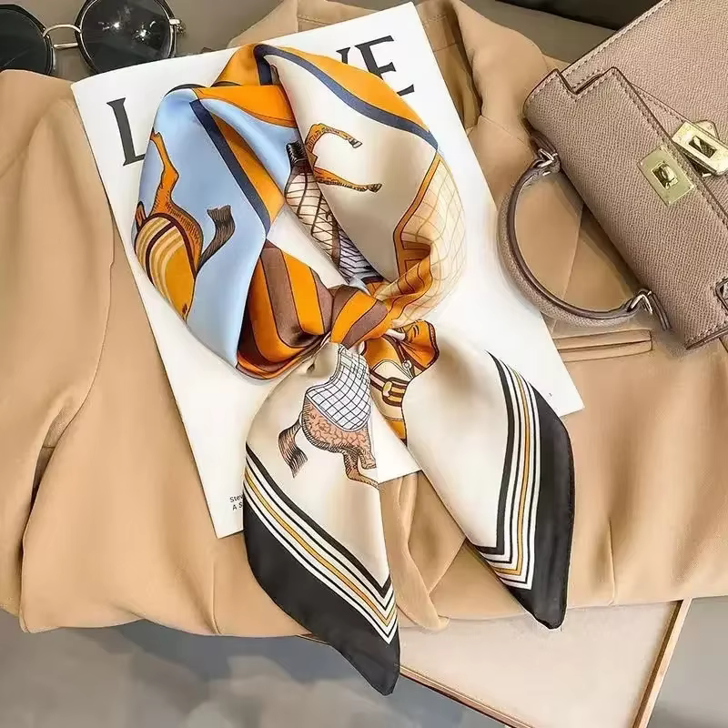 Foulard carré multifonctionnel en Satin pour femmes, 100% soie de mûrier, bandeau, ruban pour cheveu