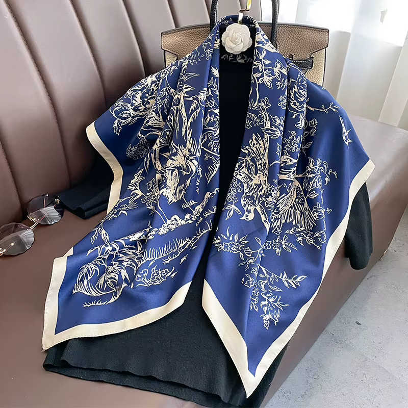 Foulard carré en sergé imprimé design pour femme, châle pour femme, foulard de la présidence, foular