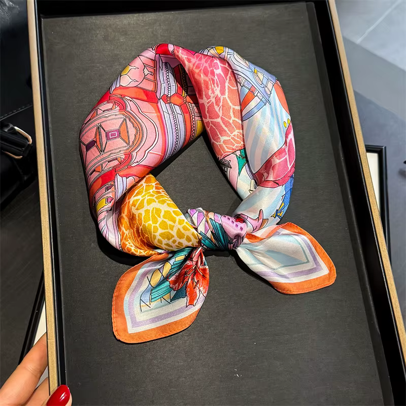 Marque de luxe 100% foulard en soie naturelle femmes Design petit châle carré ruban de cheveux bande