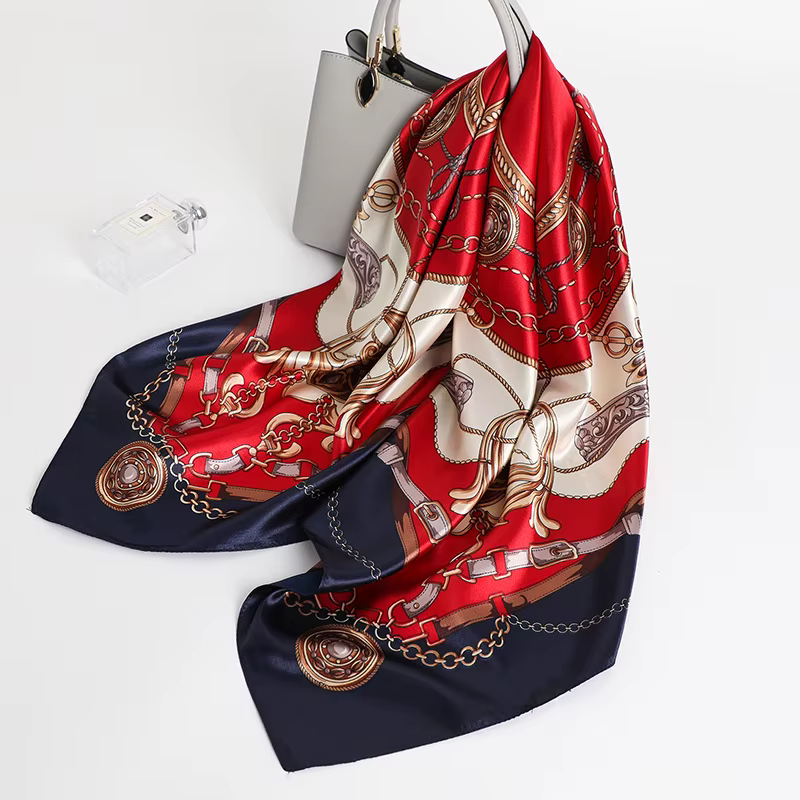 Foulards carrés en soie pour femmes, châles Hijab, imprimé à la mode, Foulard de tête, Bandana, paré