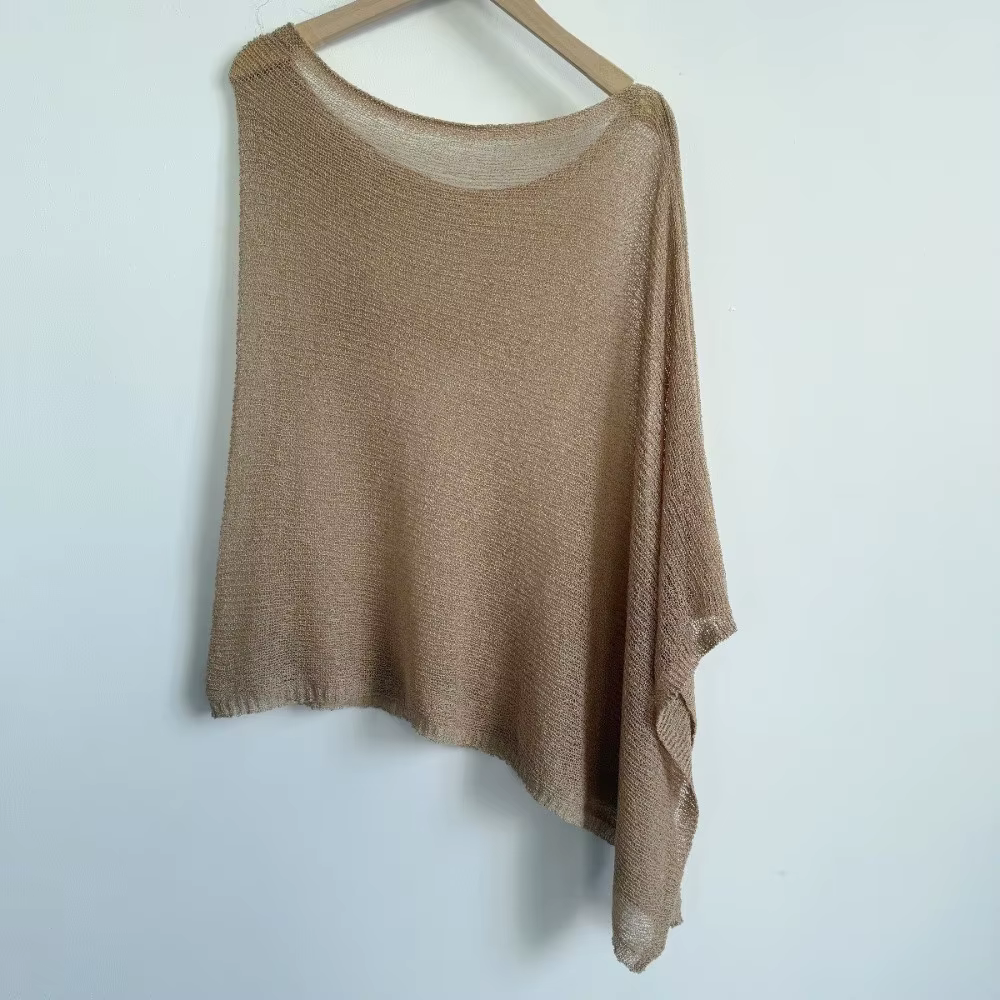 Poncho décontracté en crochet à épaules tombantes, châle transparent multi-usage à col licou, couvre