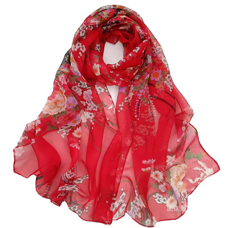 Écharpe Georgette en mousseline de soie pour femme, foulard imprimé floral, châle rond long et doux,