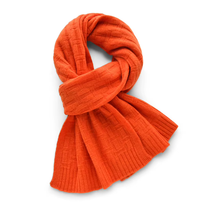Écharpe Tricotée 100% Laine pour Femme, Châle Doux et Chaud, Couleur Unie Rouge Orange, Cadeaux de L