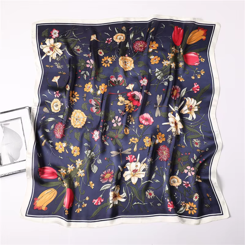 Foulards de luxe imprimés pour femmes, foulard en soie, décorations florales, petites cravates, band