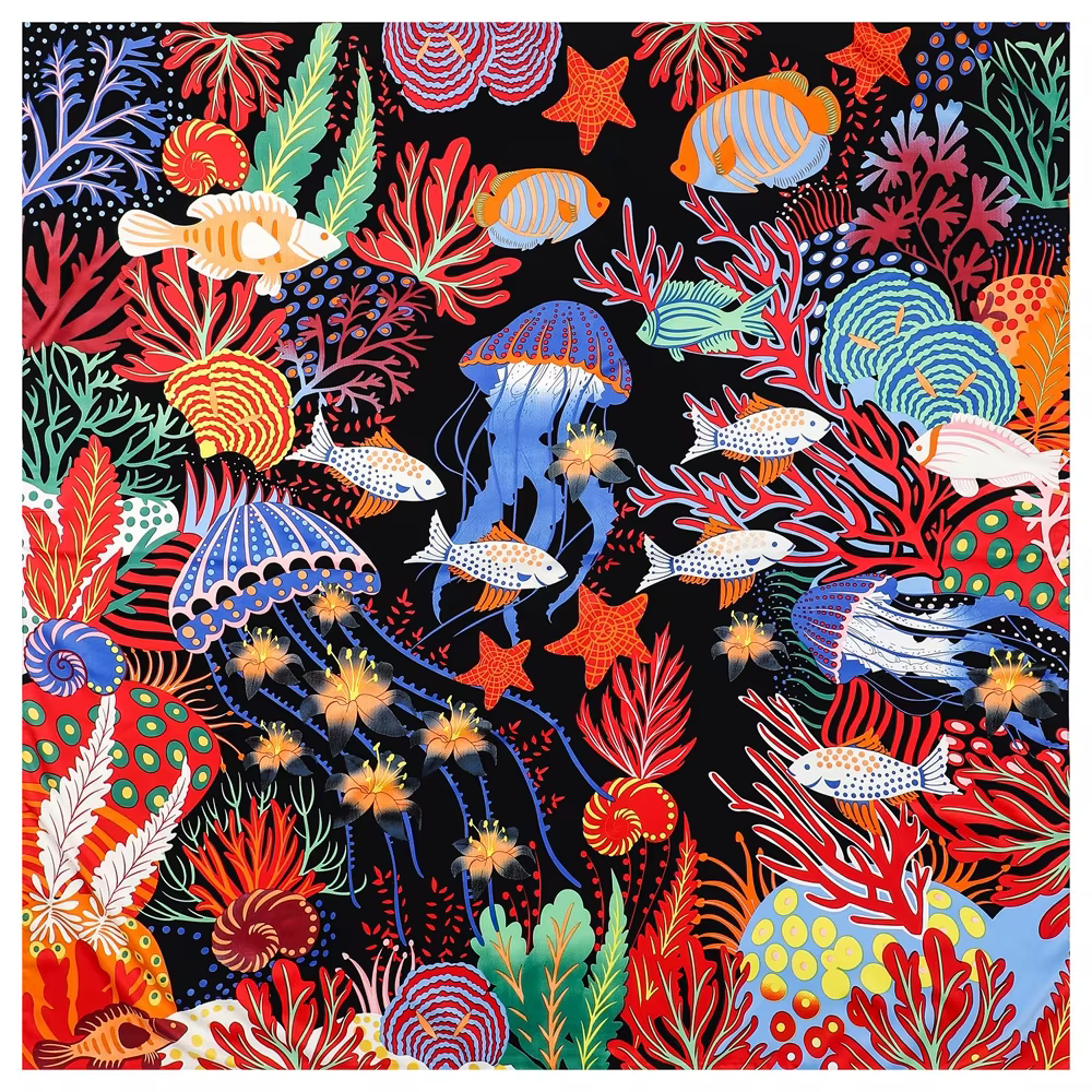Grand foulard carré en soie pour femme 130x130cm, imprimé géométrique rétro à chaînes, foulard de tê