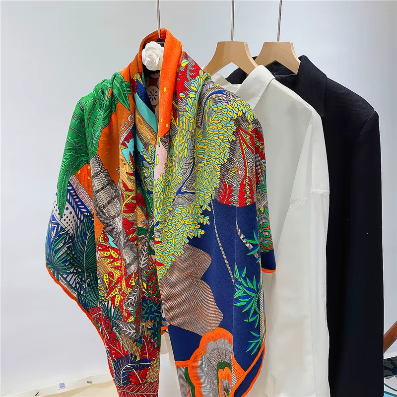 135cm soleil monde imprimer hiver soie cachemire écharpe châles garder au chaud Pashmina femmes foul