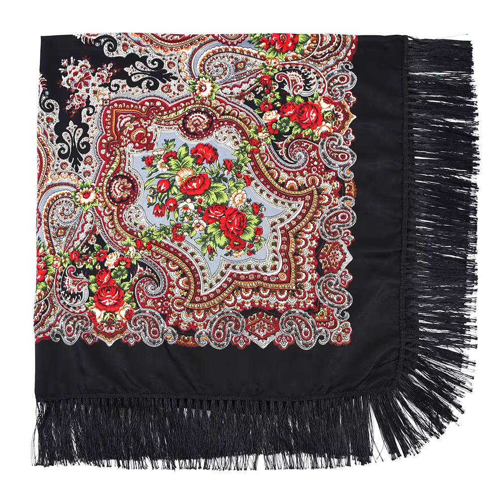 Foulard Russe de Luxe à Imprimé Floral pour Femme, Châle Bandana Carré, 21ème à Franges, Mouchoir, 1