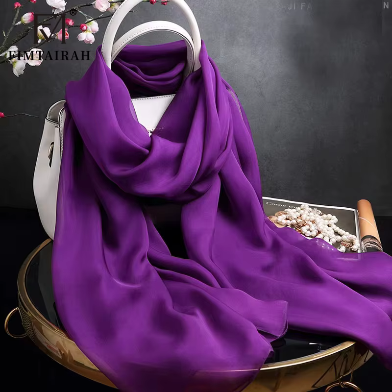 Écharpe en Mousseline de Soie pour Femme, group Châle, Couleur Unie, 100%