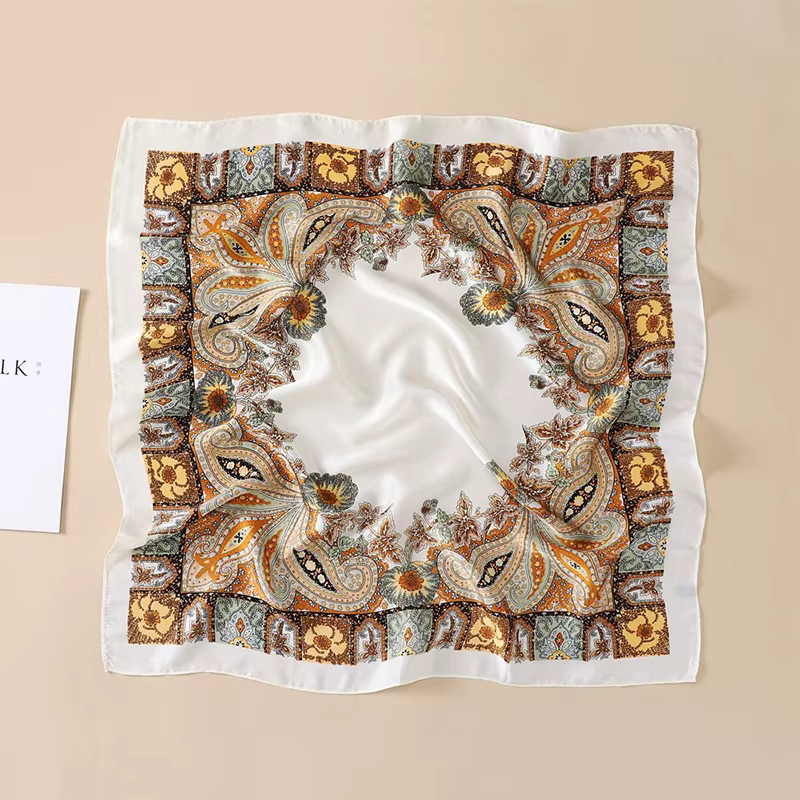 Foulard en soie pour femmes, imprimé Floral, carré, châle musulman, Hijab, bureau, pour dames, Banda