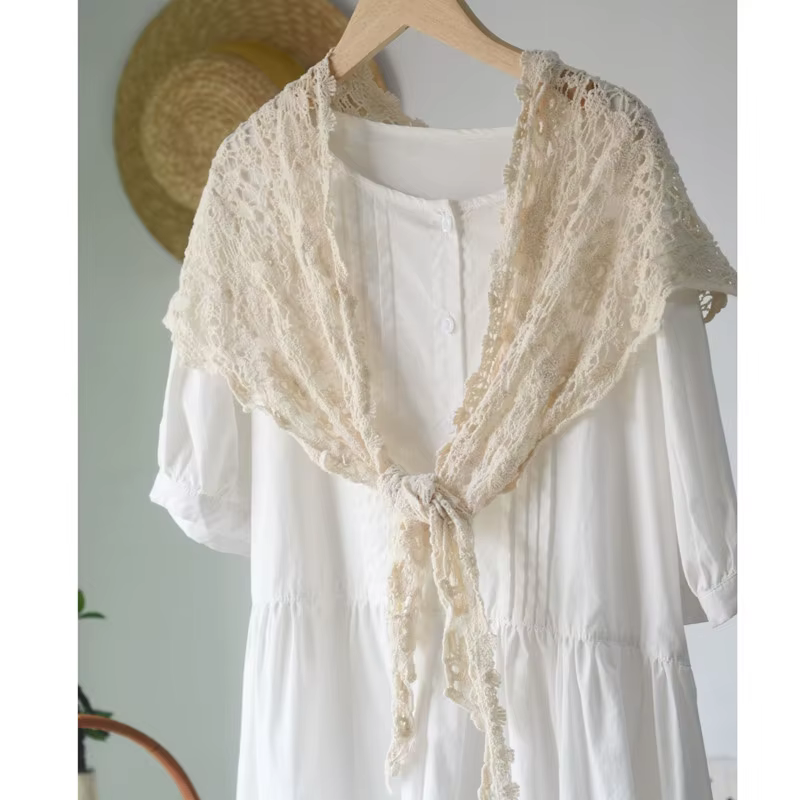 Écharpe Triangle en Coton Fait Main pour Femme, Polyvalente, Couleur Unie, Amissié, Protection du Co