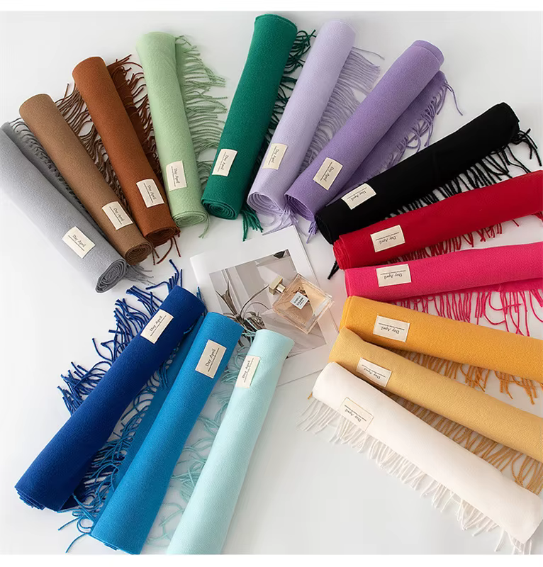 Écharpe longue et chaude en cachemire pour femme, Hijab, couleur unie, châle enveloppant, Pashmina,