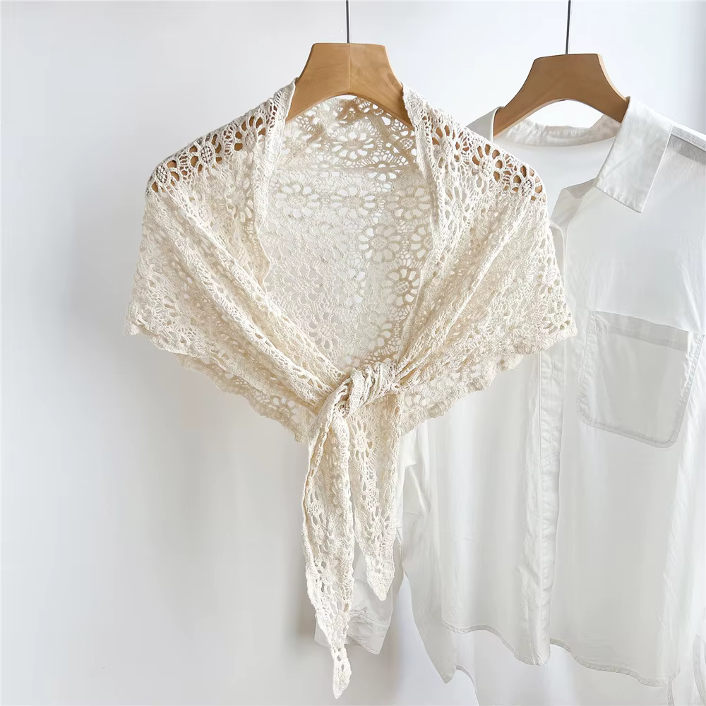 Écharpe triangulaire en crochet rétro, écharpe de cou brodée florale bohème, foulard en crochet, ban