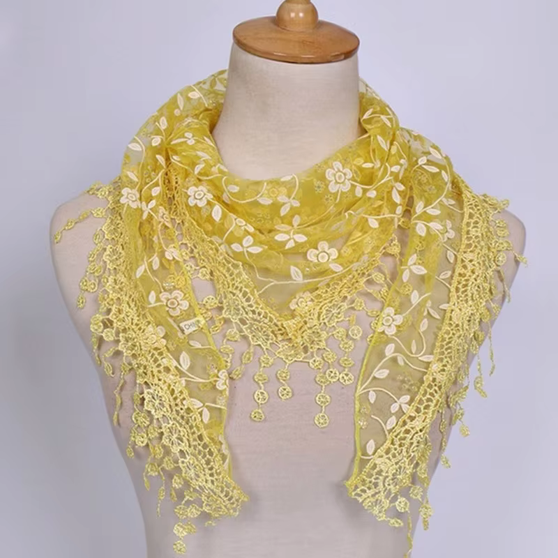 Écharpe Triangle en dentelle florale pour femme, châle à pampilles, classique, décontracté, Transpar