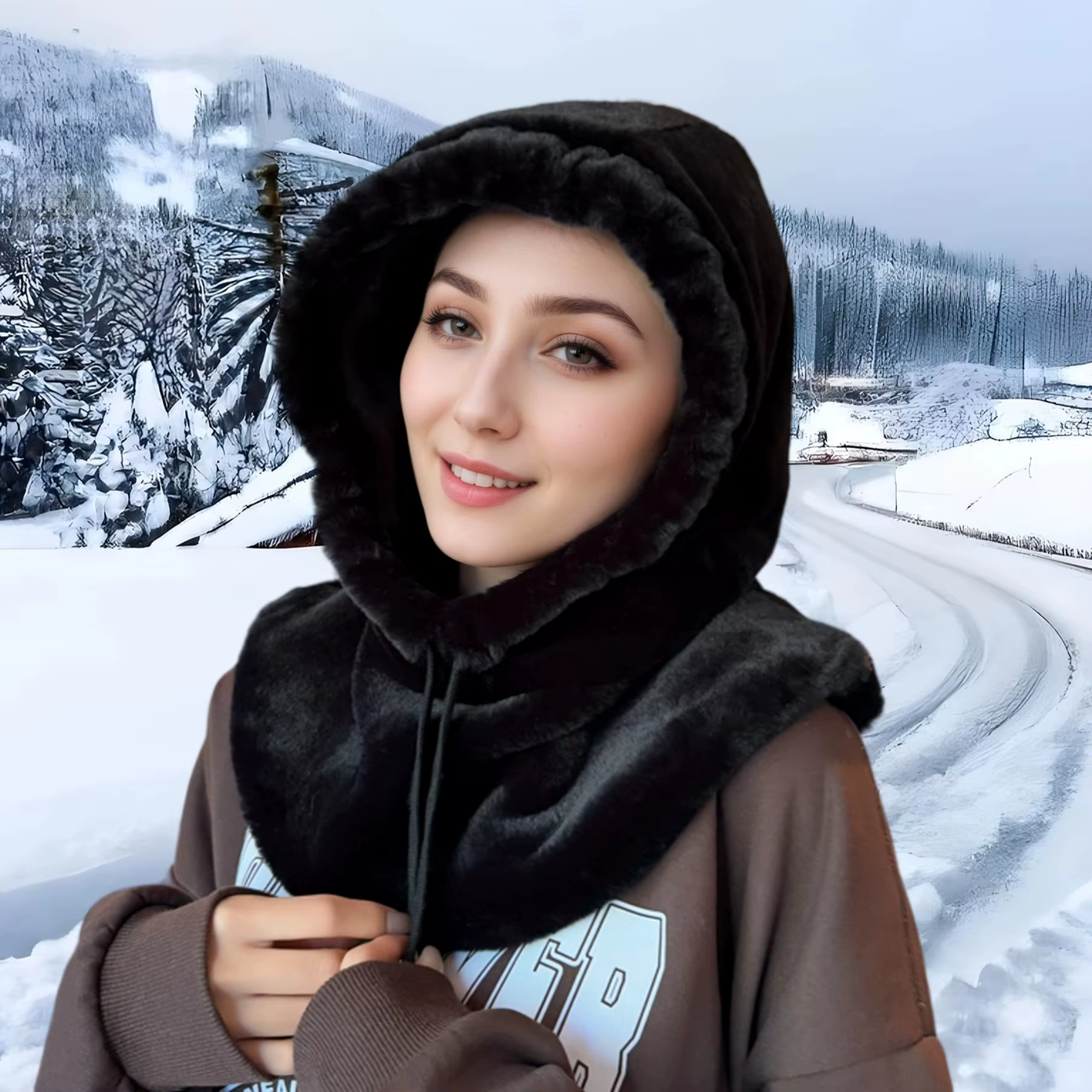 Cape de fourrure écharpe capuche hiver chapeau chaud pour les femmes polaire épaisse Protection des