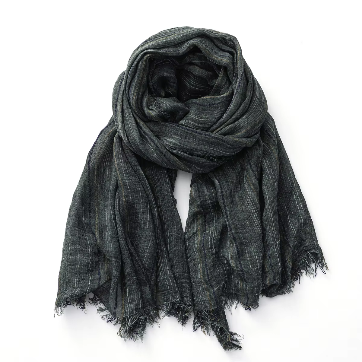 Écharpe rayée en coton et lin pour hommes et femmes, châles et enveloppes longs et doux, pompon cour