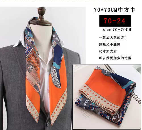 Bouton gratuit 70 écharpe carrée foulard en soie pour hommes Couple à pois rétro artistique mince im