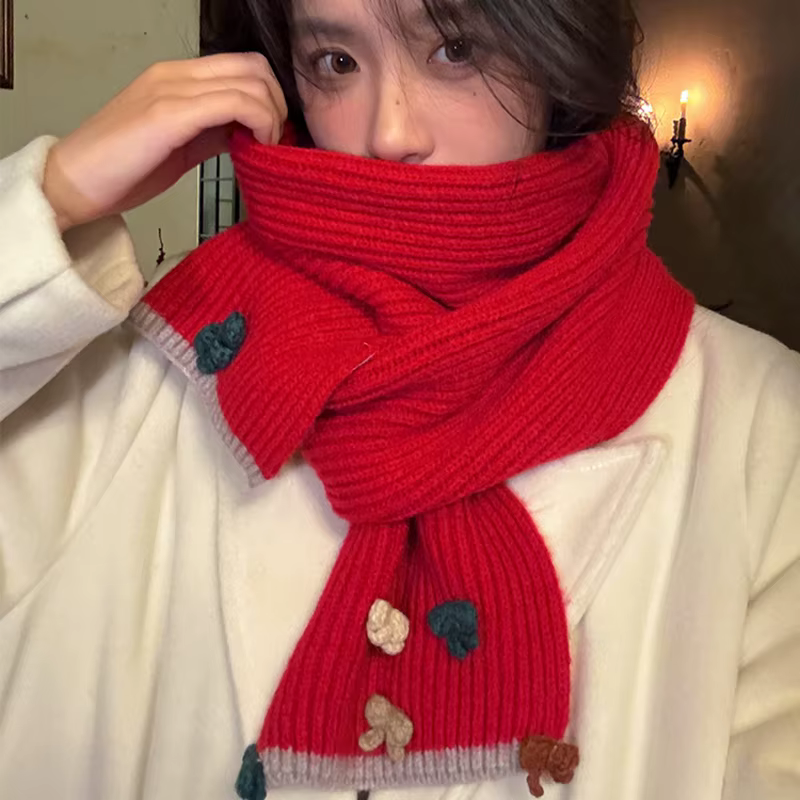 Châle doux en tricot de coeur au crochet pour femmes et filles, écharpes Kawaii douces, écharpe chau