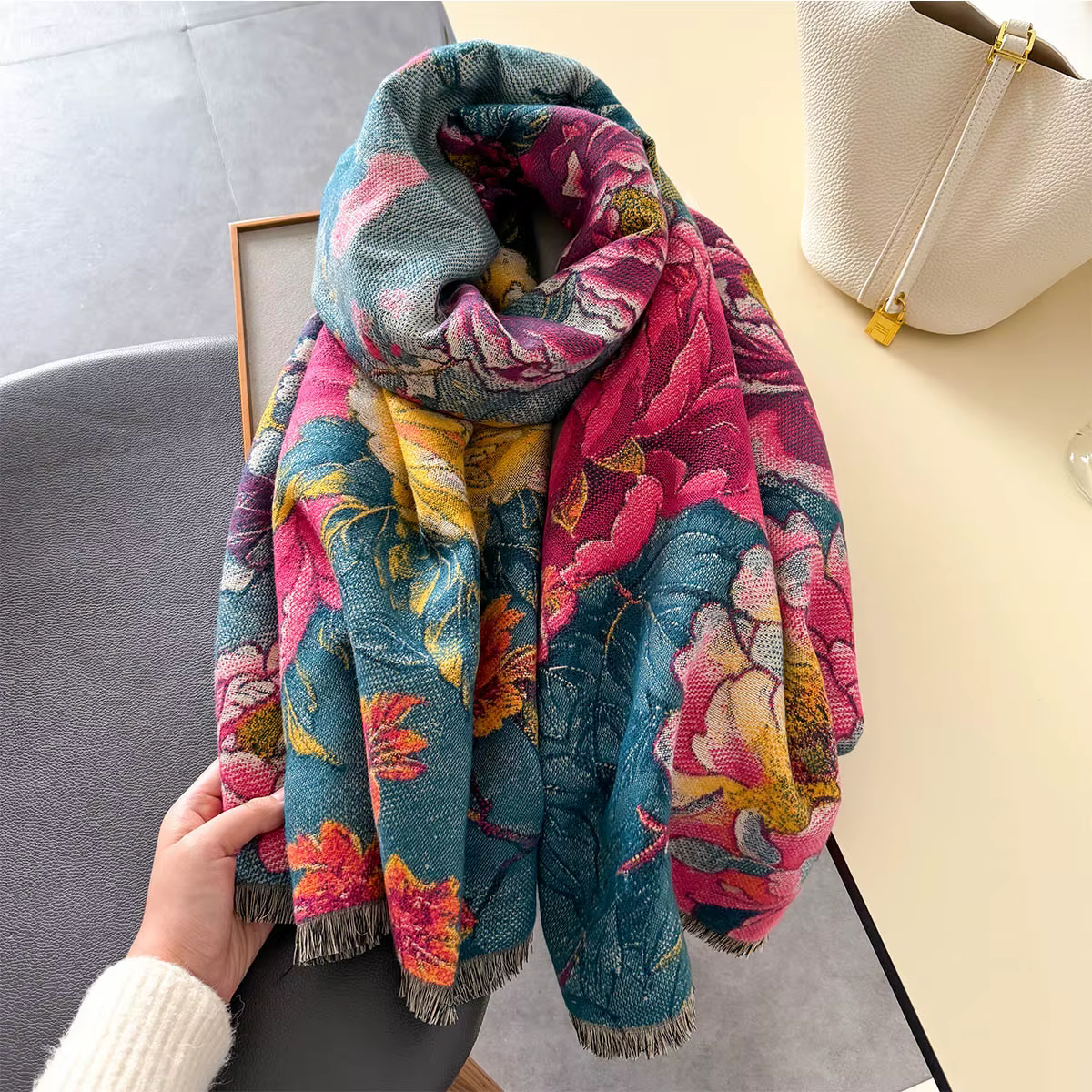 Écharpe chaude en cachemire pour femme, châle imprimé Floral, couverture épaisse de luxe, Bufanda Pa
