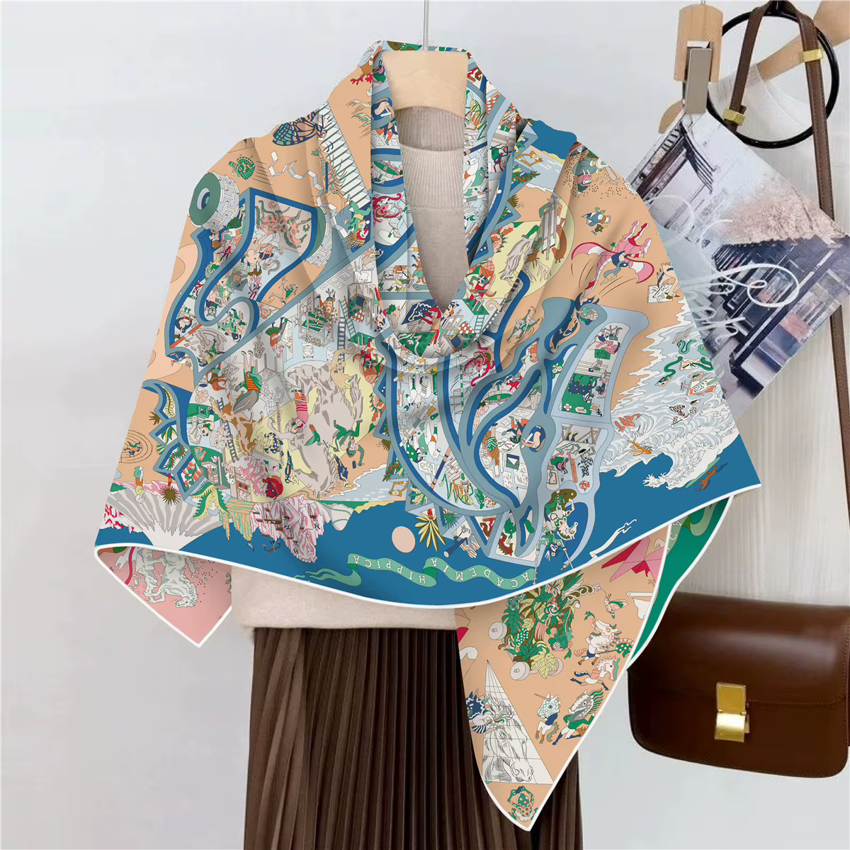 Écharpe en fausse soie et laine pour femmes, 110x110m, Chic, élégant, carré, luxe, cadeau de noël, d