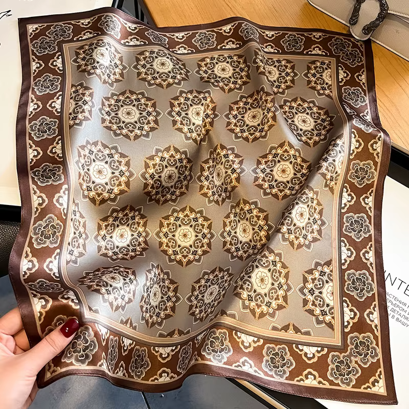 100% mûrier soie musulman Hijab écharpe femmes Tribal cou foulards petit carré Bandana Foulard femme