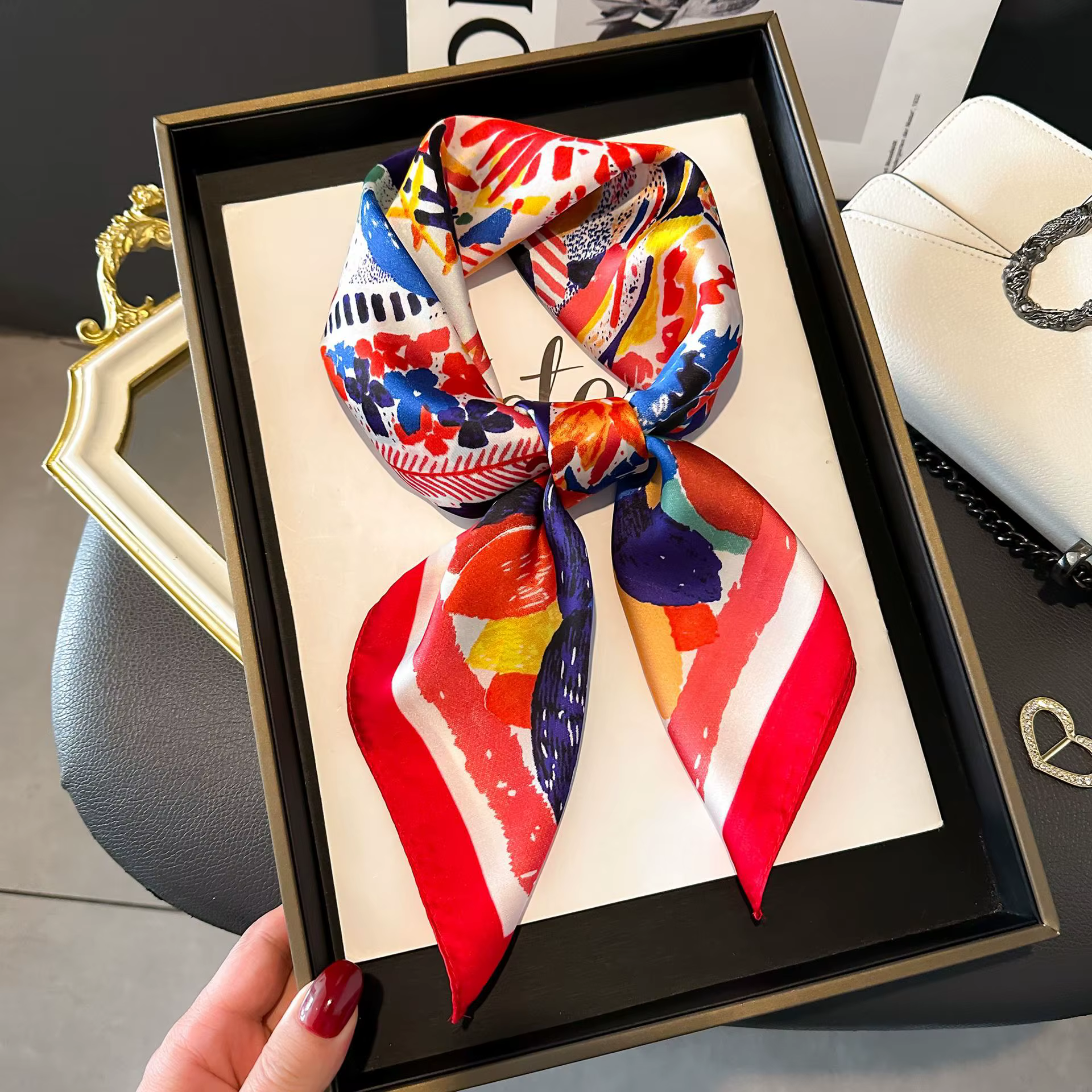 Foulard carré en soie motif cheval de luxe pour femmes, bandeau en Satin doux, Foulard de bureau, Hi