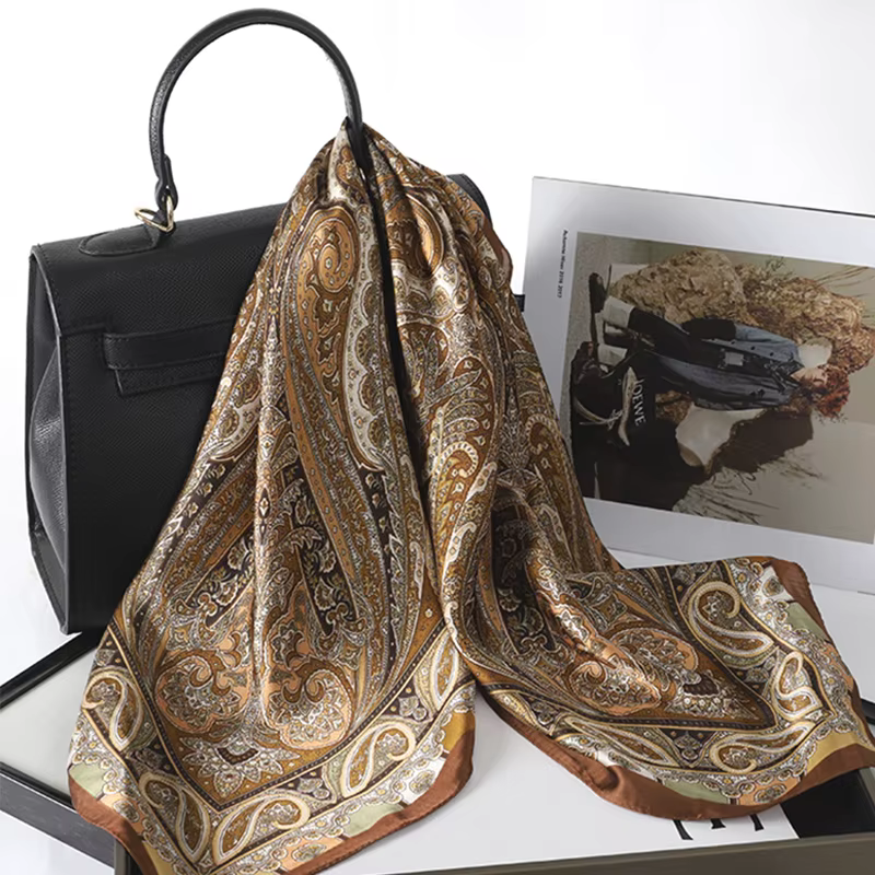 Foulard carré imprimé de style bohème pour femmes, châles en satin, écharpes rondes de la présidence