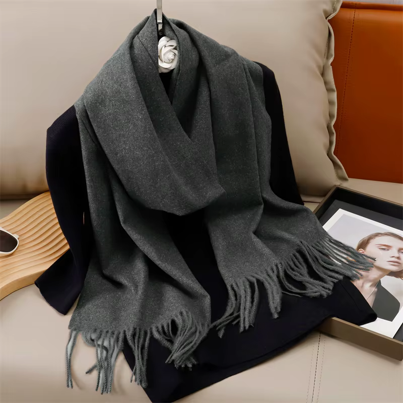 30*180 cm couleur unie femmes hiver écharpe chaud épaissir cachemire châle extérieur glands Pashmina