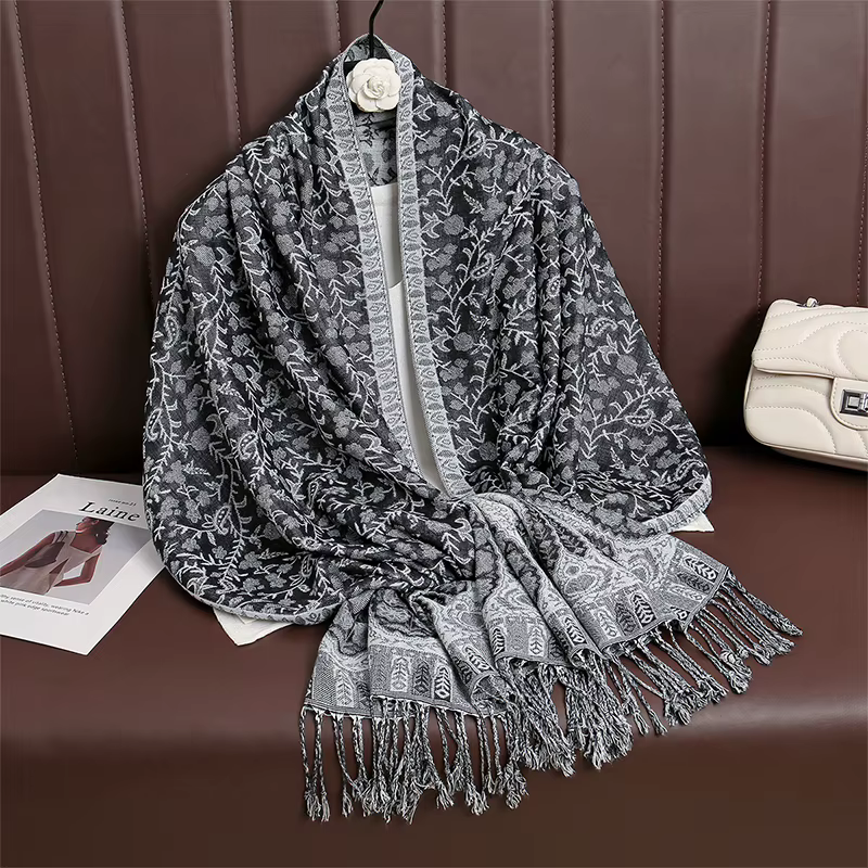 Écharpe Jacquard en Coton pour Femme, Grand Châle, Mode Élégante, Longue Impression, Écharpes Décora