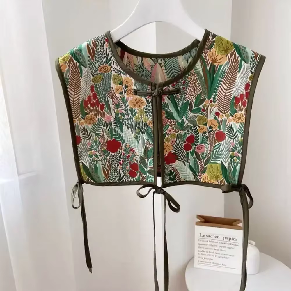 Écharpe à fleurs amovible pour femme, enveloppes initiées par la broderie, poignées de chemise vinta