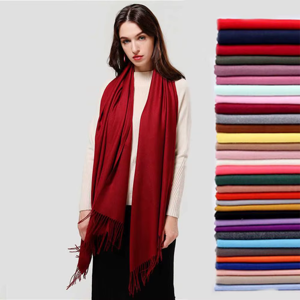 Femmes solide écharpe cachemire sentiment Pashmina châles gland Hijab bandeau Femme mince printemps 