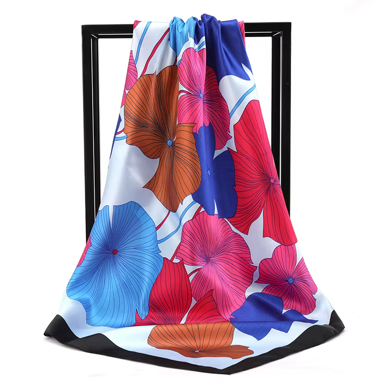 Foulard Carré Élégant en Satin pour Femme, Marque de Luxe, Bandana, Châle, Hijab, 90cm