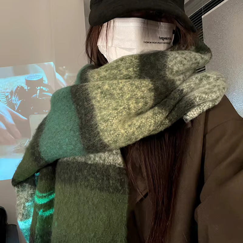 Écharpe en Mohair épaisse pour femmes, écharpe de cou chaude à carreaux Maillard, haut de gamme, ass