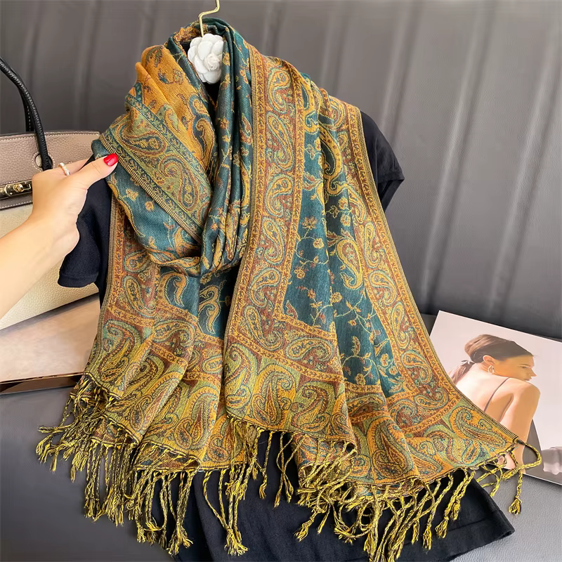 Châle Pashmina en Cachemire pour Femme, Marque de Luxe, Foulards Ronds et Chauds, Design Imprimé, Éc