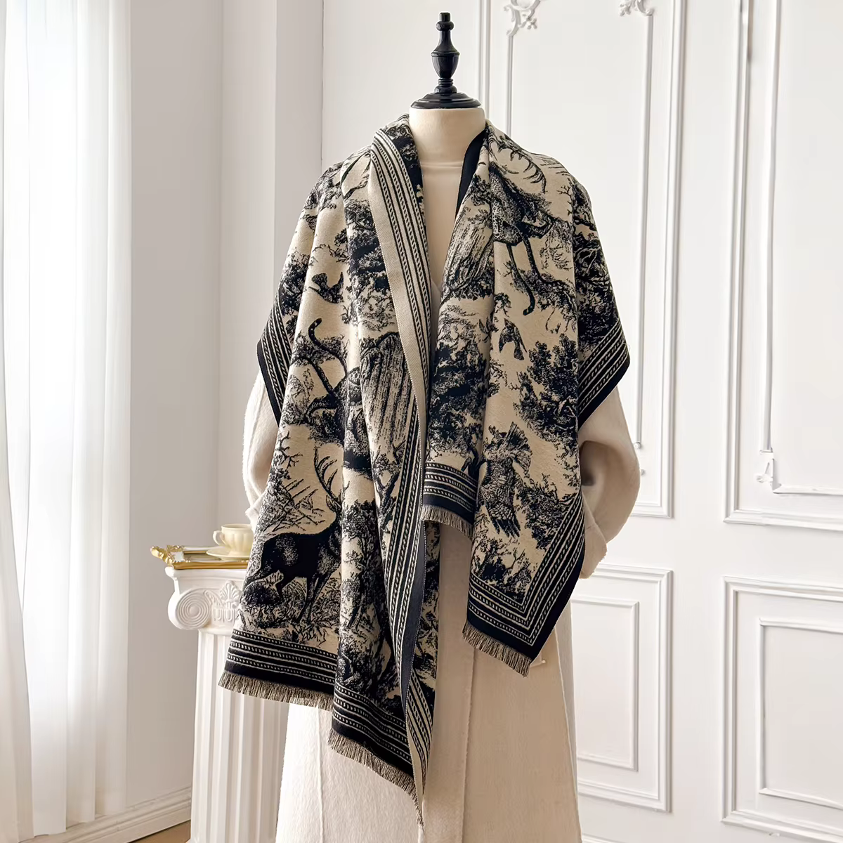 Châle Pashmina Jacquard Animal élégant pour femmes, écharpes épaisses et chaudes, Design Double face