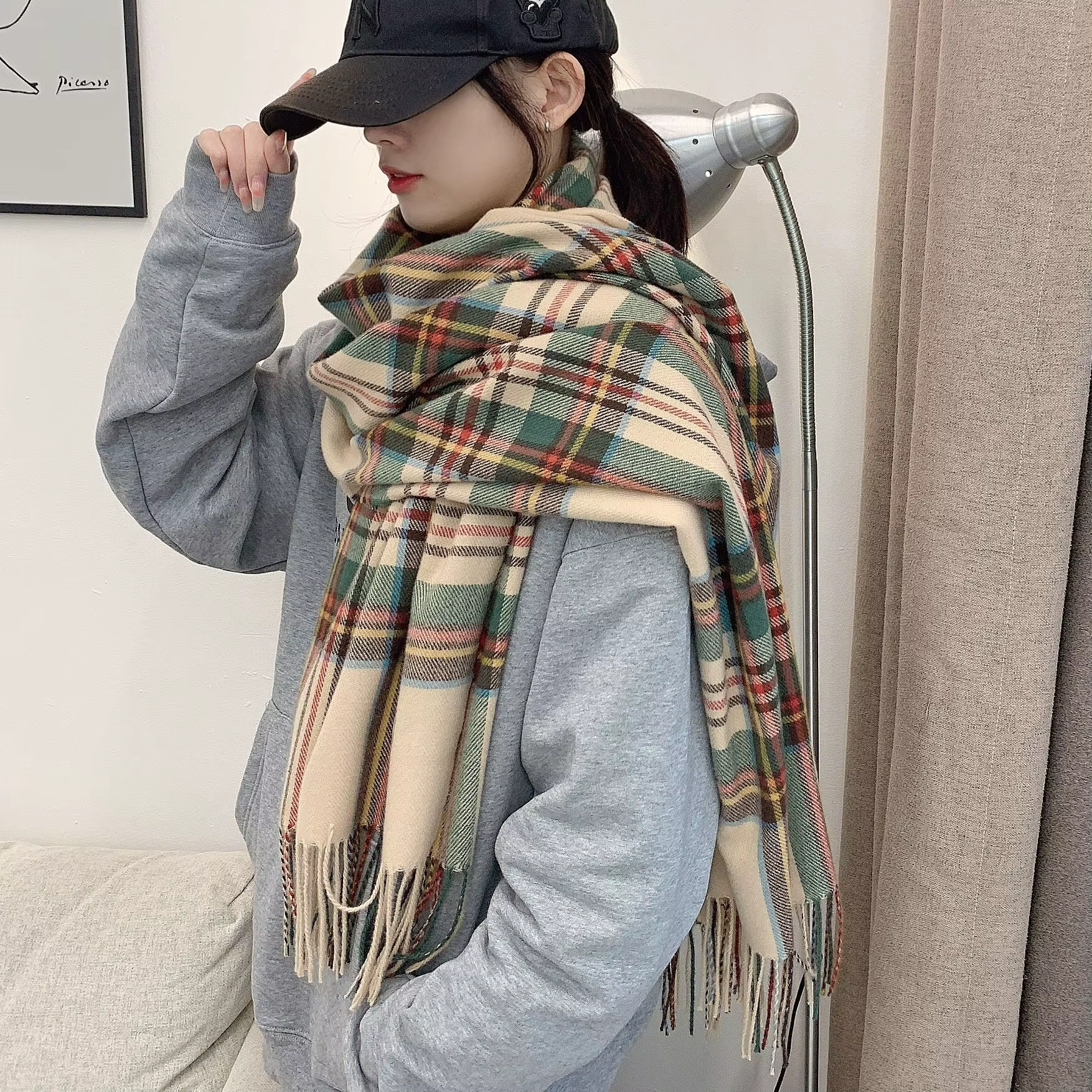 Écharpe chaude en Tartan de Style écossais pour femmes, châle Long et doux à carreaux, pour noël, sa